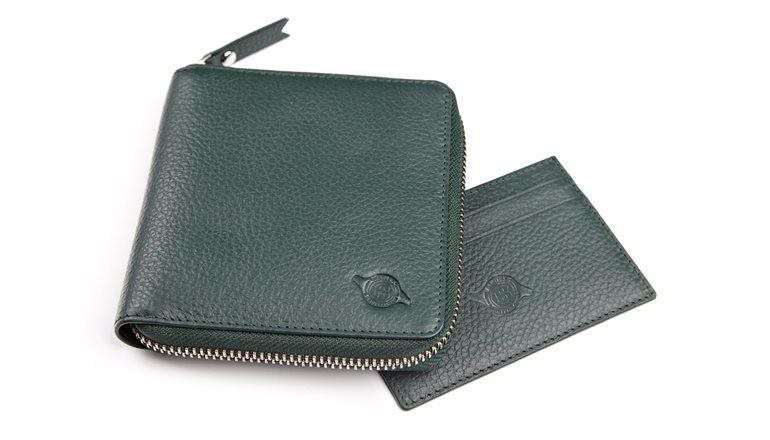 Green Leather Wallet & Credit Card Case